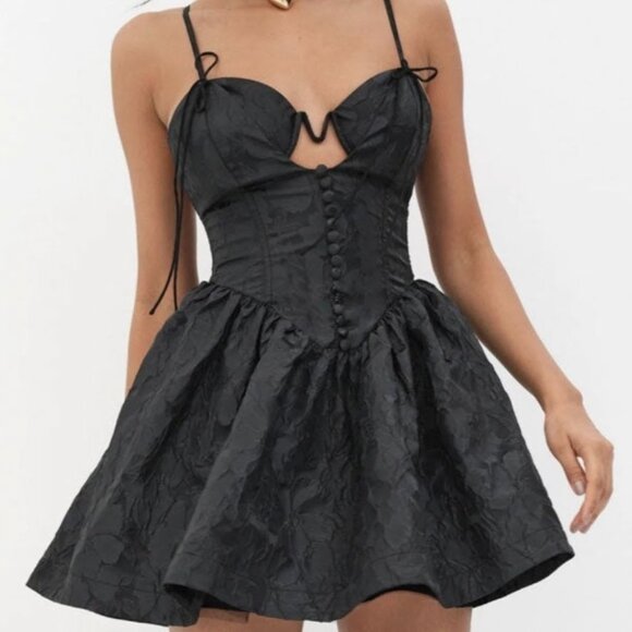For Love and Lemons Faith Mini Dress M Black Floral Jacquard NWT - Picture 1 of 7